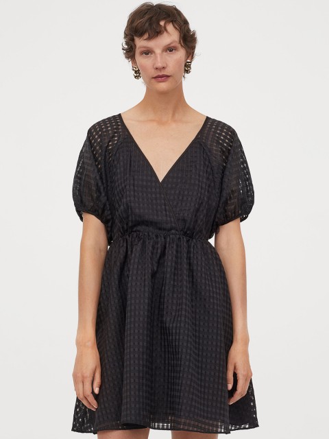 

H&M Women Black Puff-Sleeved Dress