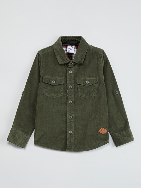 

max Boys Olive Green Regular Fit Solid Casual Shirt