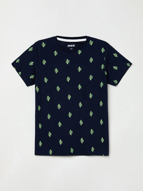 max Boys Navy Blue Printed Round Neck T-shirt
