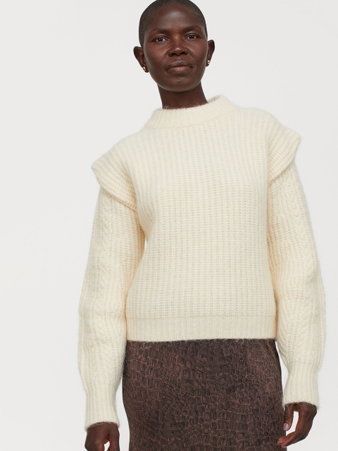 

H&M Women Off-White Ribbed Wool-Blend Jumper