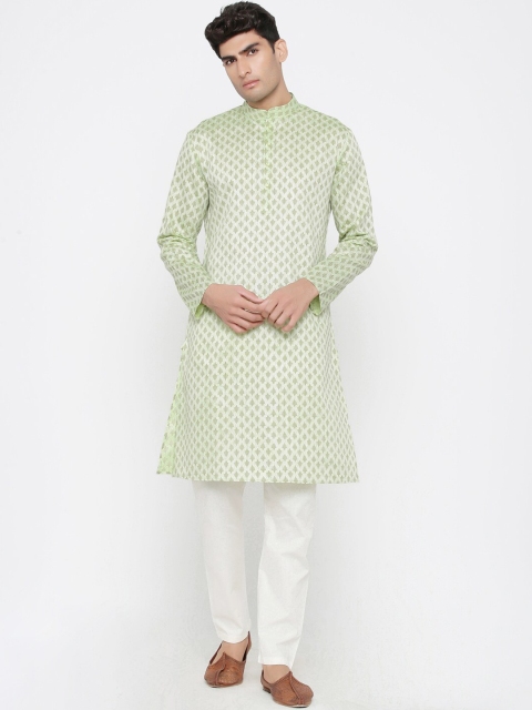 

Tistabene Men Green & Cream-Coloured Printed Kurta with Pyjamas