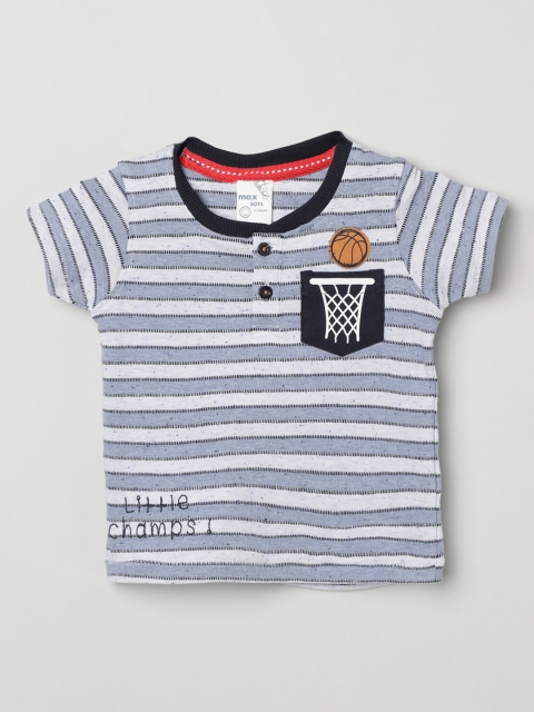 

max Boys Grey & White Striped Round Neck T-shirt