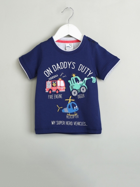 

max Boys Navy Blue Printed Round Neck T-shirt