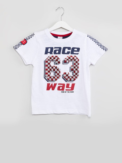 

max Boys White Printed Round Neck T-shirt