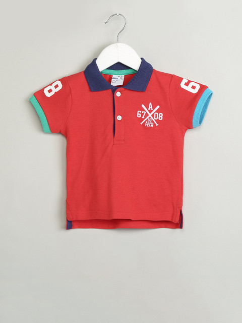 

max Boys Red Solid Polo Collar T-shirt