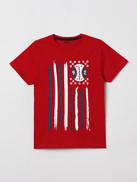 

max Boys Red Printed Round Neck T-shirt