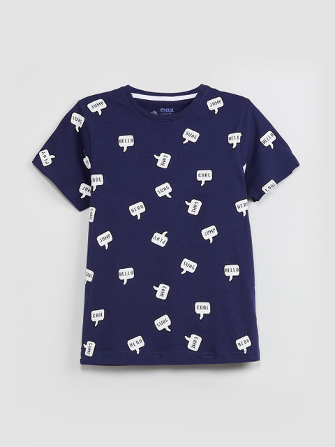 

max Boys Navy Blue & White Printed Round Neck T-shirt