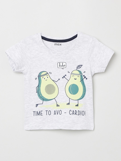 

max Boys Grey Melange Printed Round Neck T-shirt