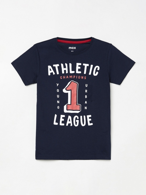 max Boys Navy Blue Printed Round Neck T-shirt