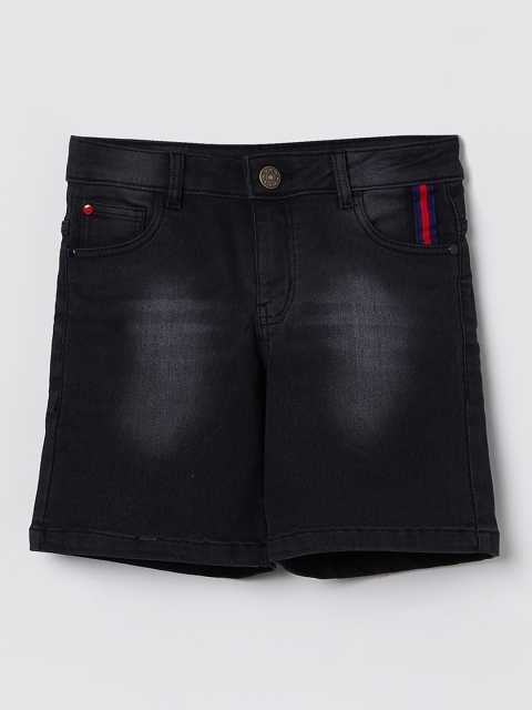 

max Boys Black Solid Regular Fit Denim Shorts