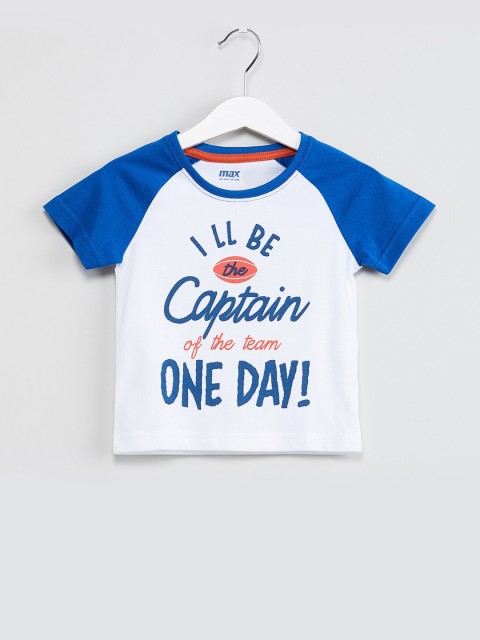 

max Boys White Printed Round Neck T-shirt