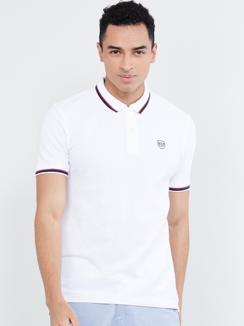 

max Men White Solid Polo Collar T-shirt