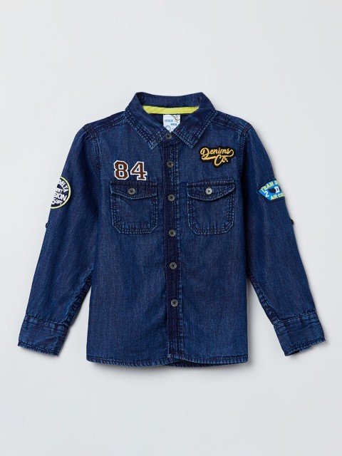 

max Boys Navy Blue Regular Fit Printed Casual Shirt