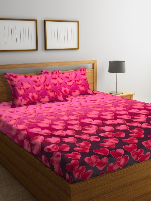 

KLOTTHE Pink & Purple Conversational 210 TC Cotton 1 King Bedsheet with 2 Pillow Covers
