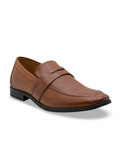 

KETHINI Men Tan Brown Solid Leather Formal Slip-Ons