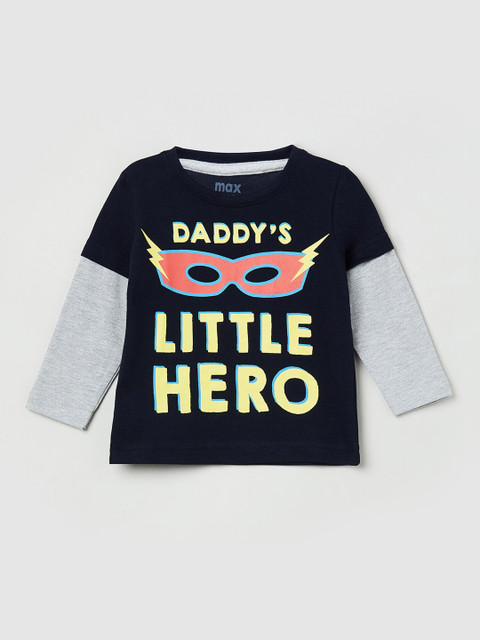 

max Boys Navy Blue Printed Round Neck T-shirt