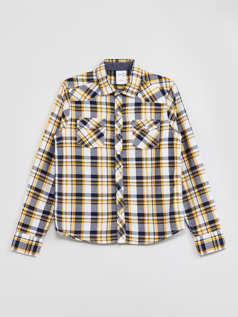 

max Boys Yellow & Grey Checked Casual Shirt