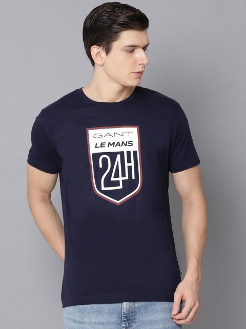 

GANT Men Navy Blue & White Printed Round Neck T-shirt