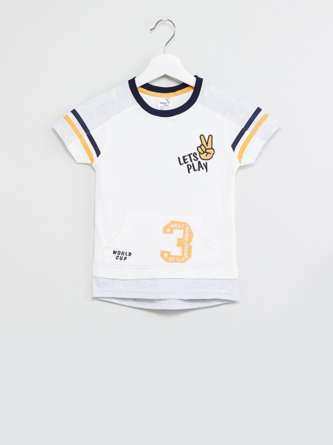 max Boys White Printed Round Neck T-shirt