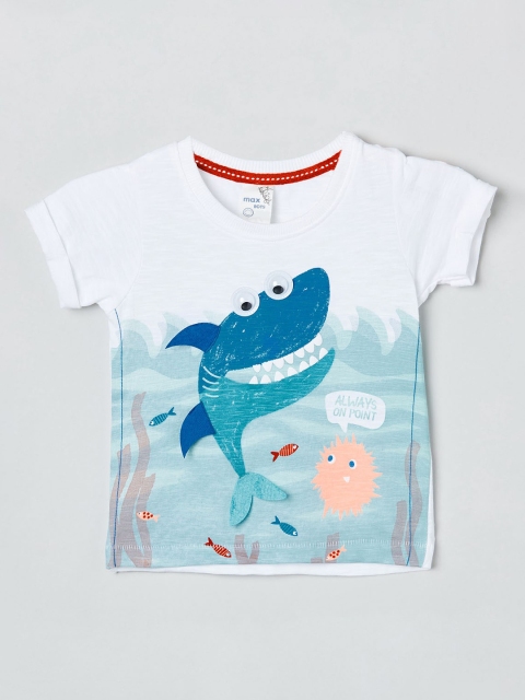 

max Boys White Printed Round Neck T-shirt