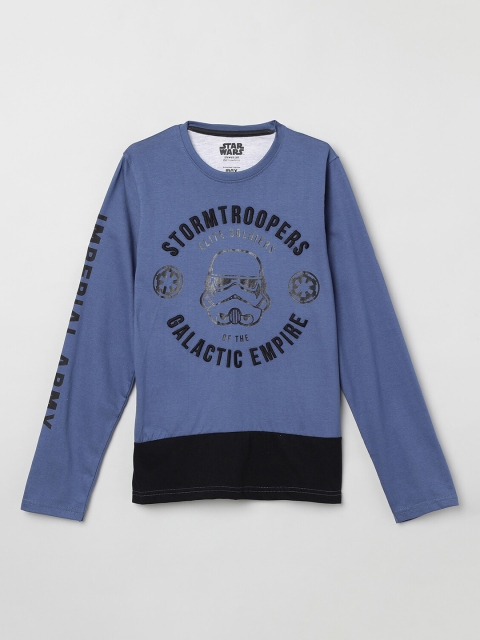 

max Boys Blue & Black Printed Round Neck T-shirt