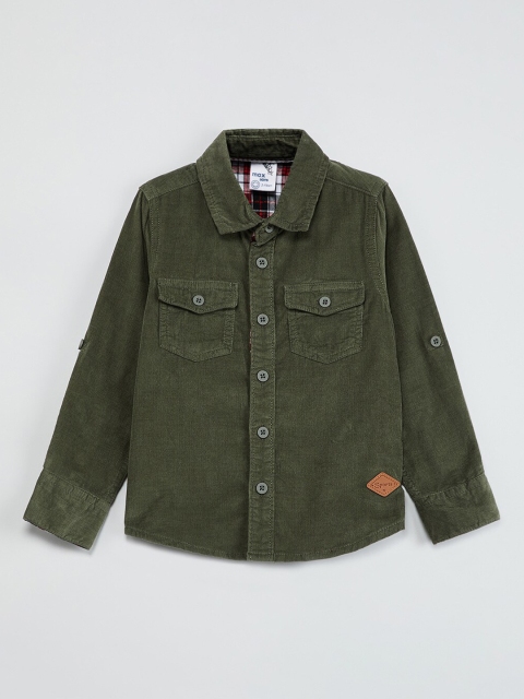 

max Boys Olive Green Regular Fit Solid Casual Shirt