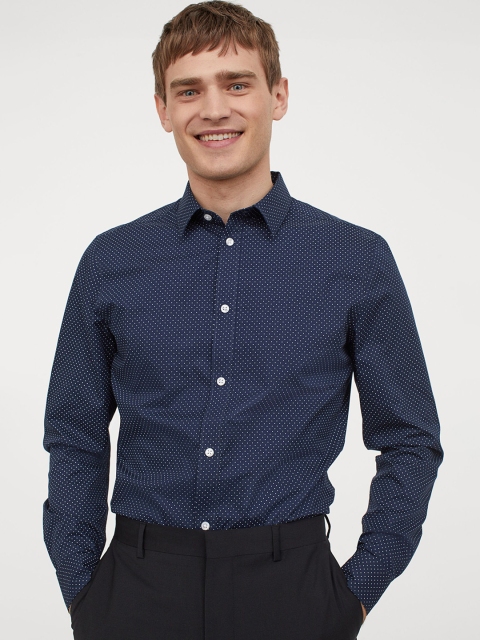 

H&M Men Blue Solid Easy-Iron Shirt Slim Fit