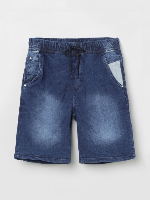 max Boys Blue Solid Regular Fit Denim Shorts