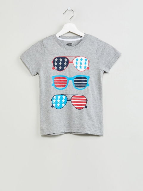 

max Boys Grey & Red Printed Round Neck T-shirt