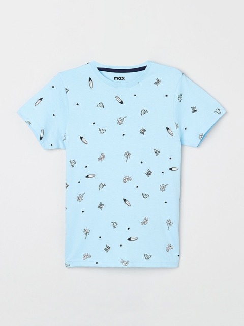 

max Boys Blue Printed Round Neck T-shirt