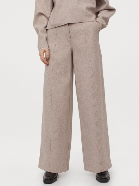 

H&M Women Beige Solid Wide Trousers