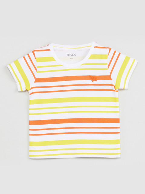 

max Boys Yellow Striped Round Neck T-shirt