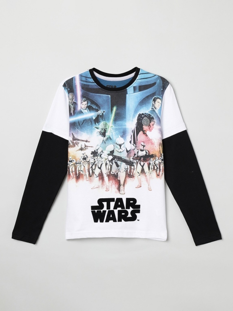 

max Boys White Printed Round Neck T-shirt