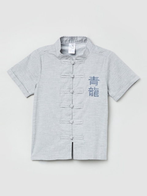 

max Boys Grey Self Design Casual Shirt