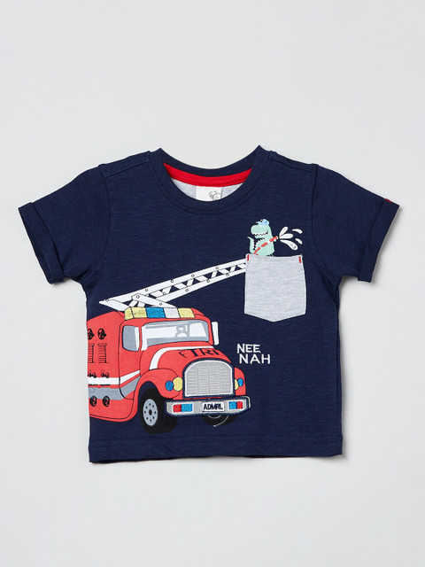 

max Boys Blue Printed Round Neck Pure Cotton T-shirt