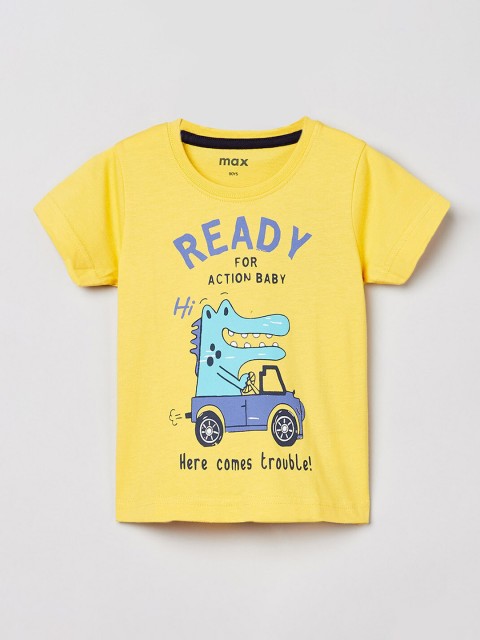

max Boys Yellow Printed Round Neck T-shirt