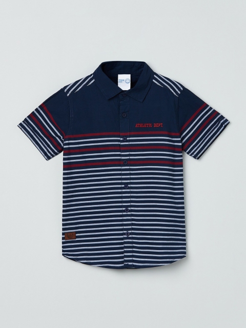 

max Boys Navy Blue & Off-White Regular Fit Striped Casual Shirt
