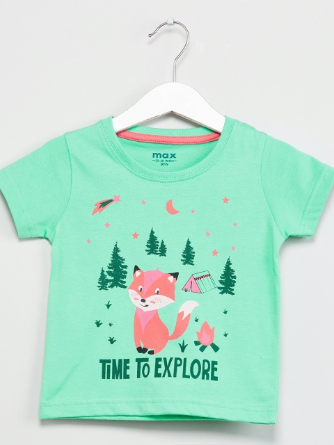 

max Boys Green Printed Round Neck T-shirt