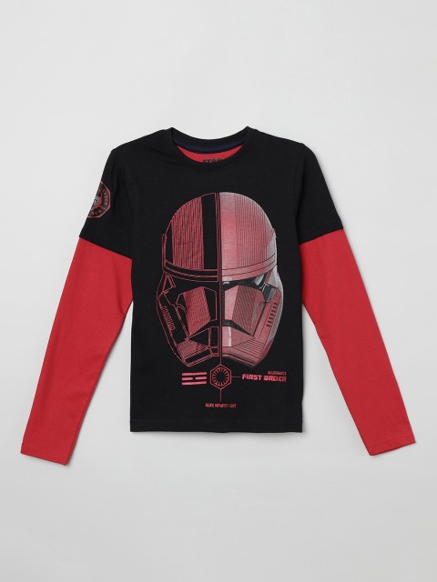 

max Boys Black & Red Printed Round Neck T-shirt