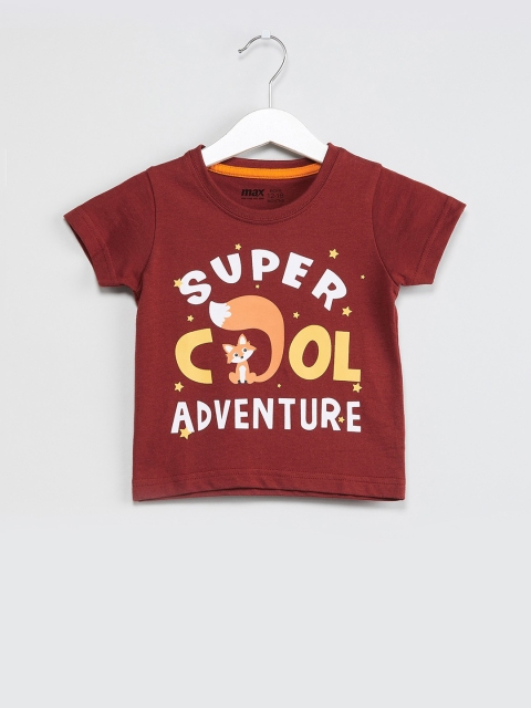 max Boys Maroon Printed Round Neck T-shirt