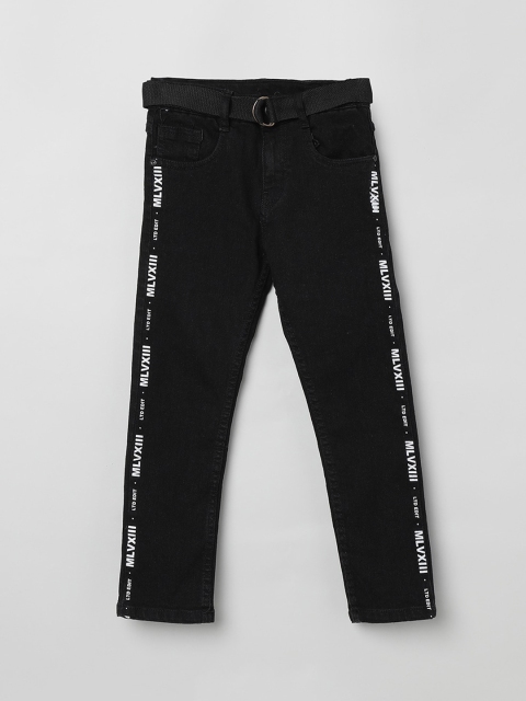 

max Boys Black Slim Fit Mid-Rise Clean Look Stretchable Jeans With Side Stripes