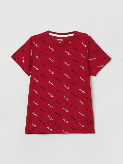 

max Boys Red Printed Round Neck T-shirt