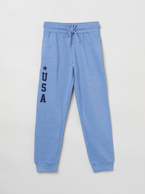 max Boys Blue Solid Slim-Fit Joggers