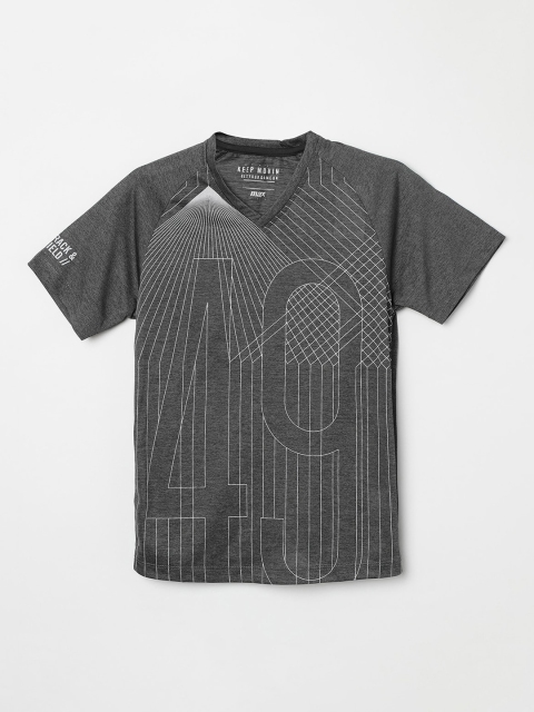 

max Boys Charcoal Grey Printed Round Neck T-shirt