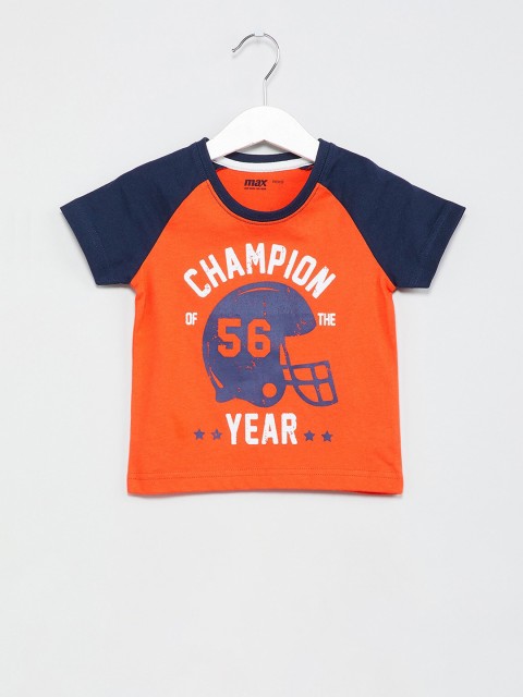 

max Boys Orange Printed Round Neck T-shirt