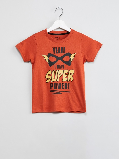 

max Boys Orange Printed Round Neck T-shirt