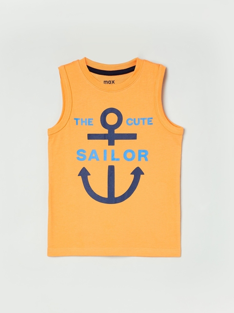 

max Boys Orange & Blue Printed Round Neck T-shirt