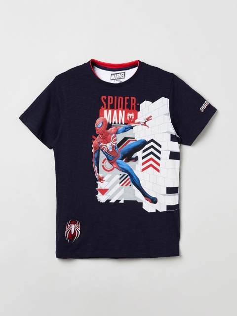 

max Boys Navy Blue Printed Round Neck T-shirt