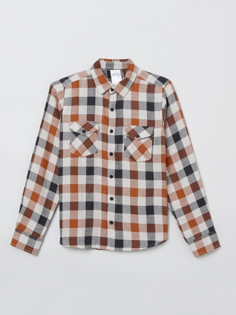 

max Boys Beige & Orange Regular Fit Checked Casual Shirt