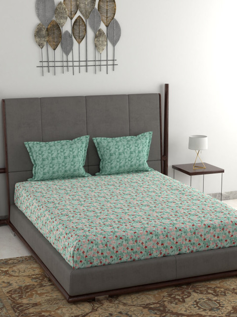 

Trident Green & Red Floral 130 TC Cotton 1 Queen Bedsheet with 2 Pillow Covers